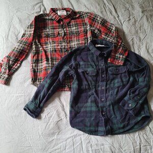 Old Navy Shirt Boys S 6/7 Lot of 2 Tartan‎ Plaid Flannel Button Up Flap Pockets